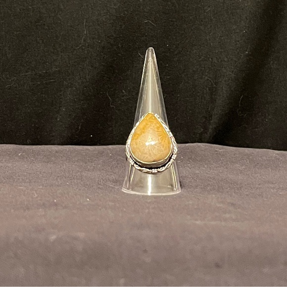 Sterling Silver & Tan Natural Stone Ring - Picture 1 of 9